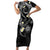 Polynesia Tribal Short Sleeve Bodycon Dress Tentacles Plumeria