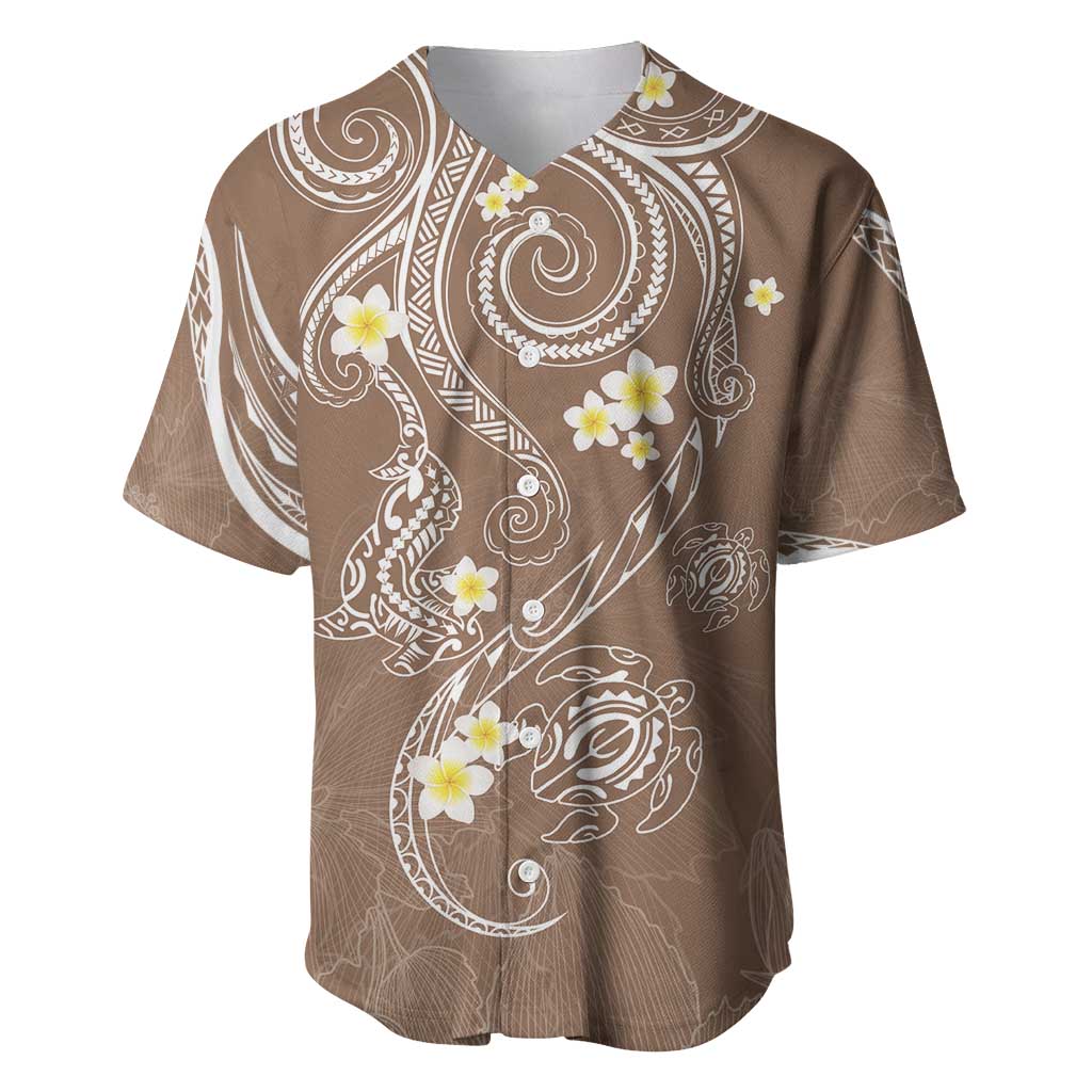 Polynesia Tribal Baseball Jersey Mocha Plumeria Tentacles