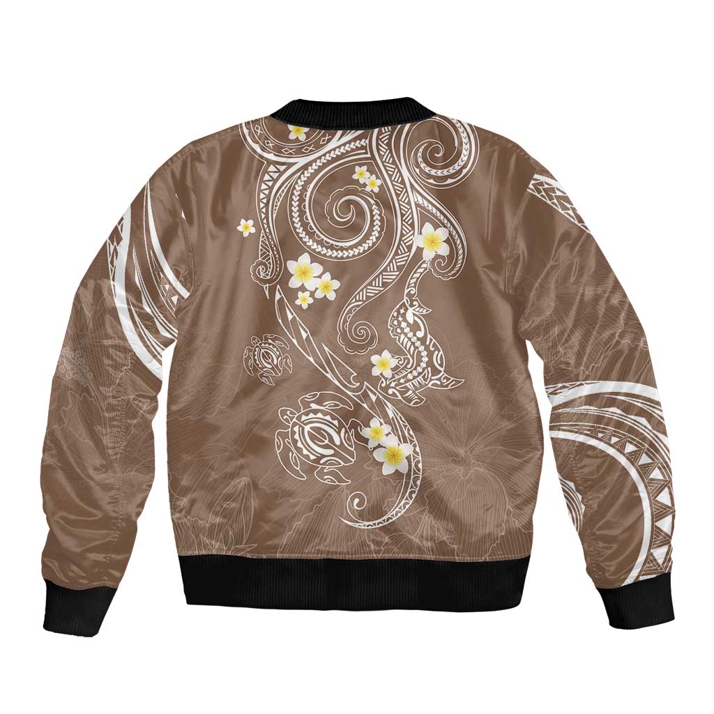 Polynesia Tribal Bomber Jacket Mocha Plumeria Tentacles LT7 - Polynesian Pride