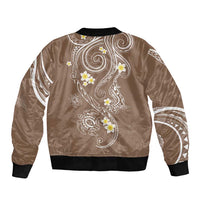 Polynesia Tribal Bomber Jacket Mocha Plumeria Tentacles LT7 - Polynesian Pride