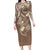 Polynesia Tribal Family Matching Long Sleeve Bodycon Dress and Hawaiian Shirt Mocha Plumeria Tentacles