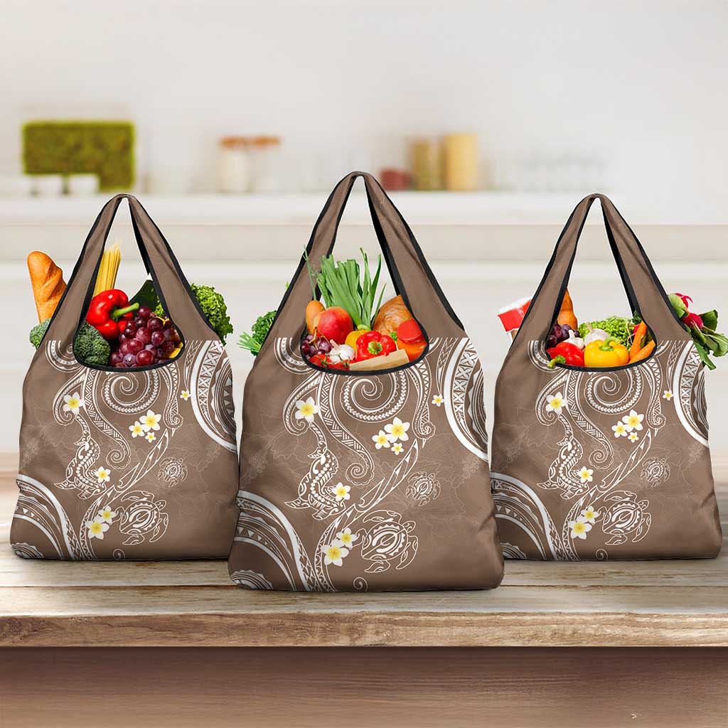 Polynesia Tribal Grocery Bag Mocha Plumeria Tentacles LT7 3-pack One Size Mocha - Polynesian Pride