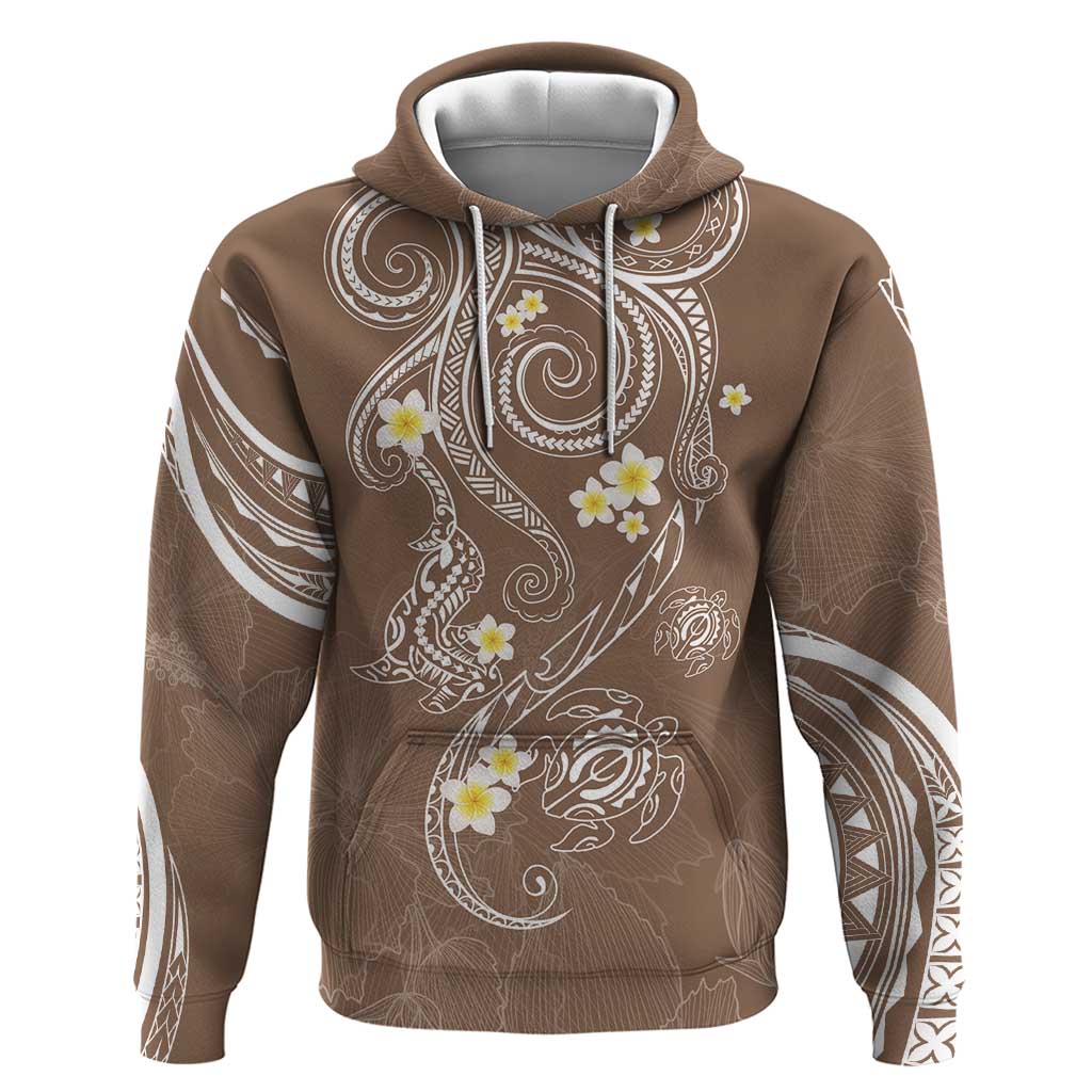 Polynesia Tribal Hoodie Mocha Plumeria Tentacles