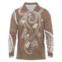 Polynesia Tribal Long Sleeve Polo Shirt Mocha Plumeria Tentacles LT7 Mocha - Polynesian Pride