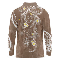 Polynesia Tribal Long Sleeve Polo Shirt Mocha Plumeria Tentacles LT7 - Polynesian Pride