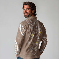 Polynesia Tribal Long Sleeve Polo Shirt Mocha Plumeria Tentacles LT7 - Polynesian Pride