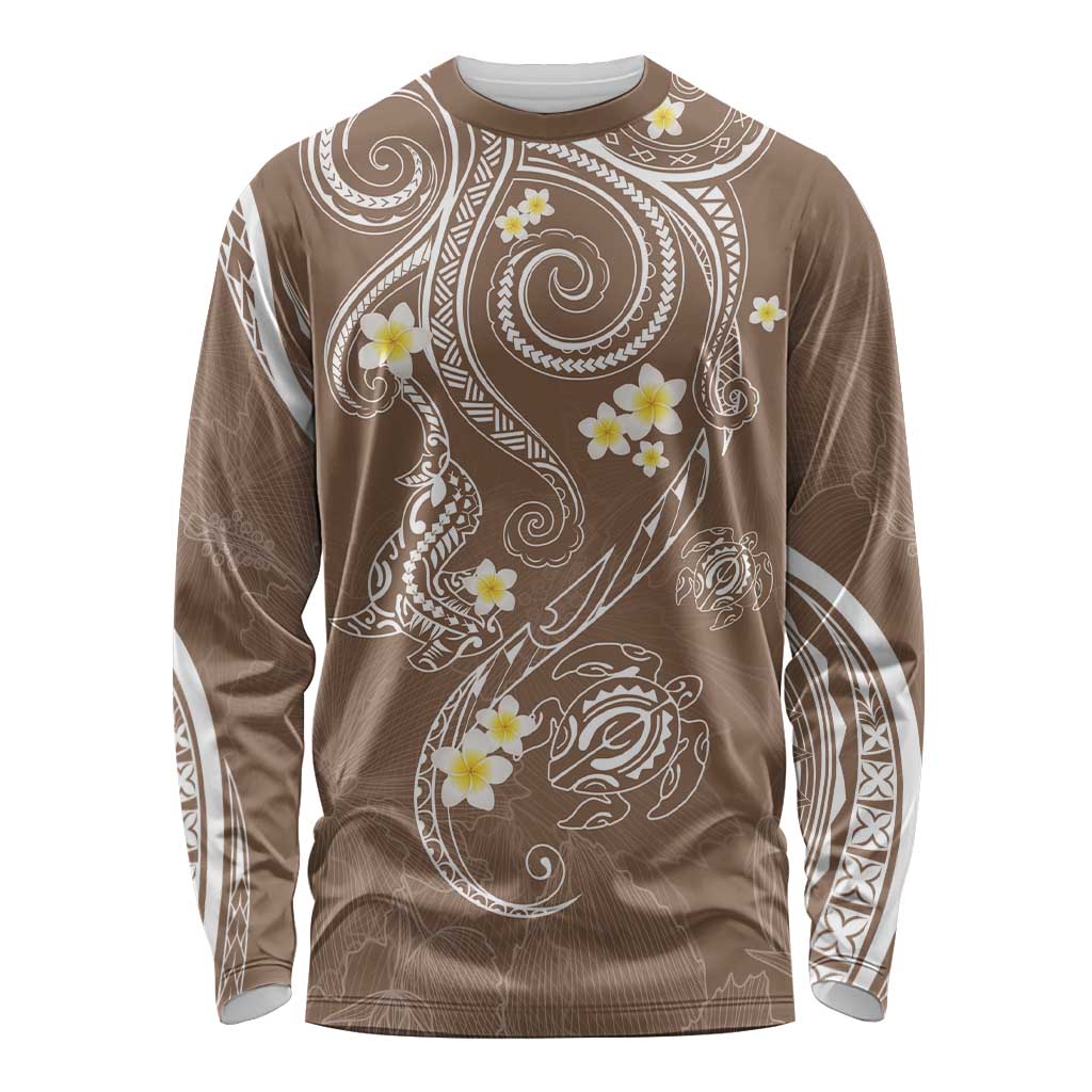 Polynesia Tribal Long Sleeve Shirt Mocha Plumeria Tentacles LT7 Unisex Mocha - Polynesian Pride