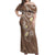 Polynesia Tribal Off Shoulder Maxi Dress Mocha Plumeria Tentacles