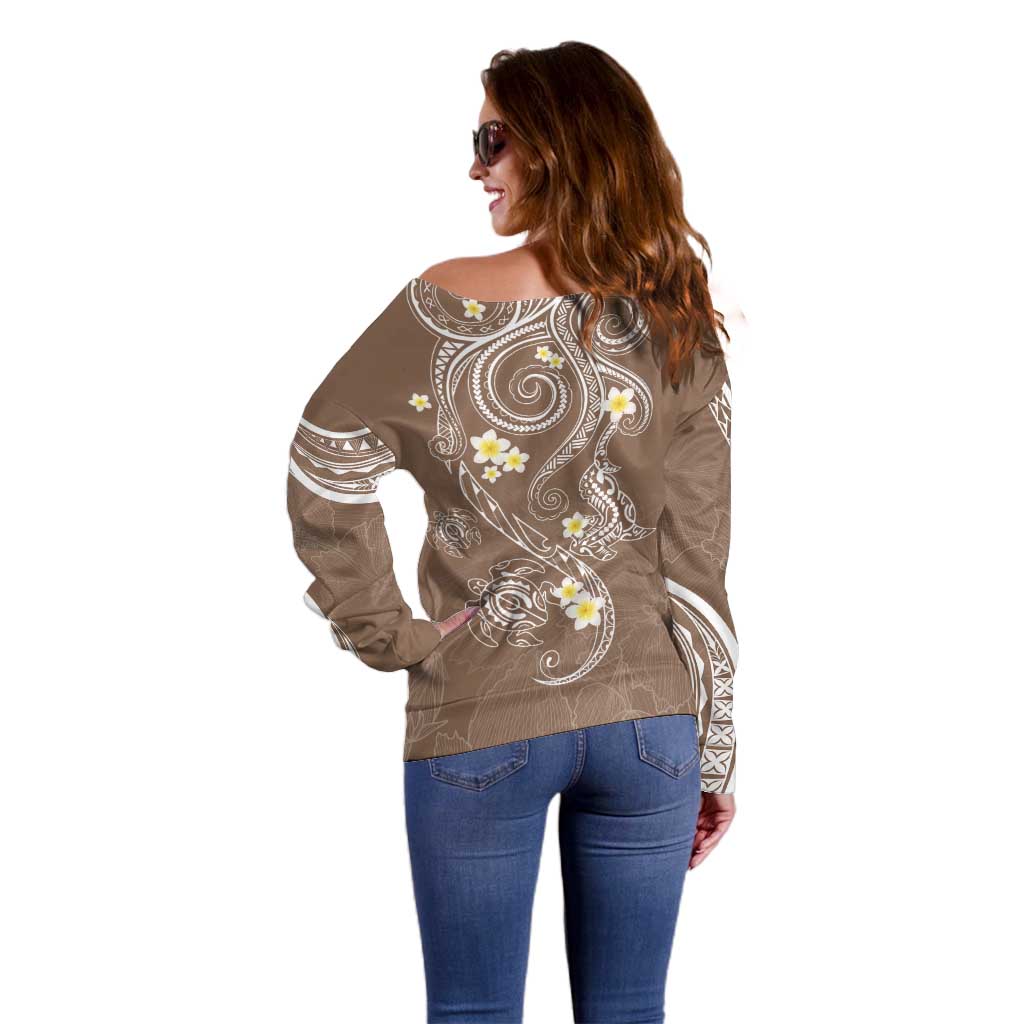 Polynesia Tribal Off Shoulder Sweater Mocha Plumeria Tentacles LT7 - Polynesian Pride