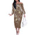 Polynesia Tribal Off The Shoulder Long Sleeve Dress Mocha Plumeria Tentacles