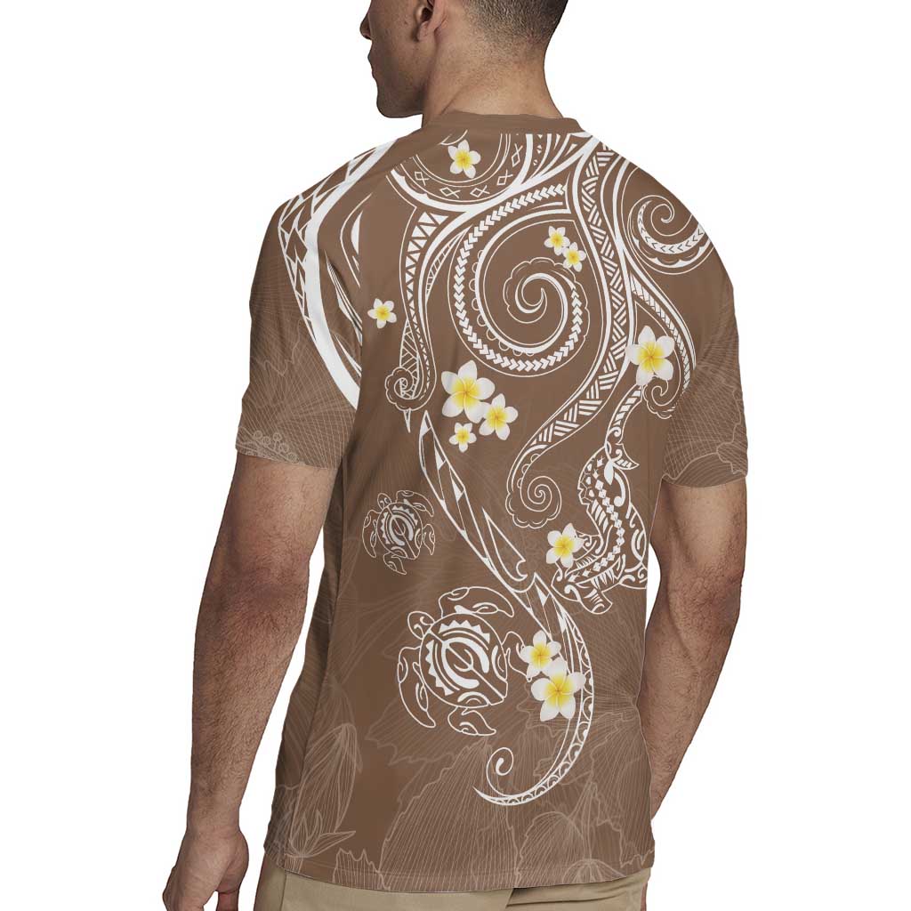 Polynesia Tribal Rugby Jersey Mocha Plumeria Tentacles LT7 - Polynesian Pride