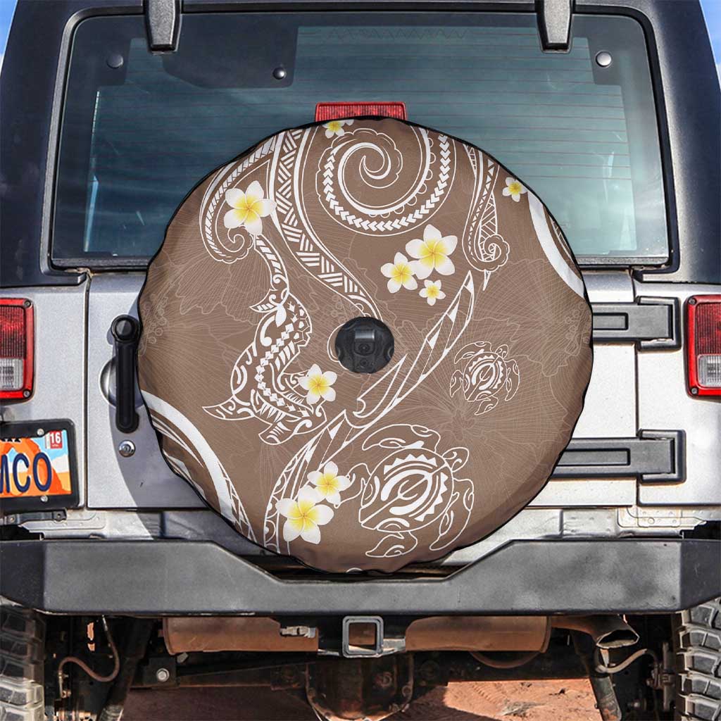 Polynesia Tribal Spare Tire Cover Mocha Plumeria Tentacles