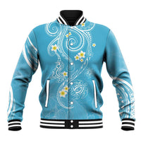 Polynesia Tribal Baseball Jacket Turquoise Plumeria Tentacles LT7 Unisex Turquoise - Polynesian Pride