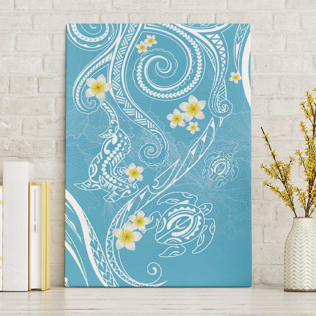 Polynesia Tribal Canvas Wall Art Turquoise Plumeria Tentacles