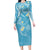 Polynesia Tribal Long Sleeve Bodycon Dress Turquoise Plumeria Tentacles