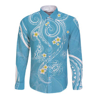 Polynesia Tribal Long Sleeve Button Shirt Turquoise Plumeria Tentacles LT7 Unisex Turquoise - Polynesian Pride