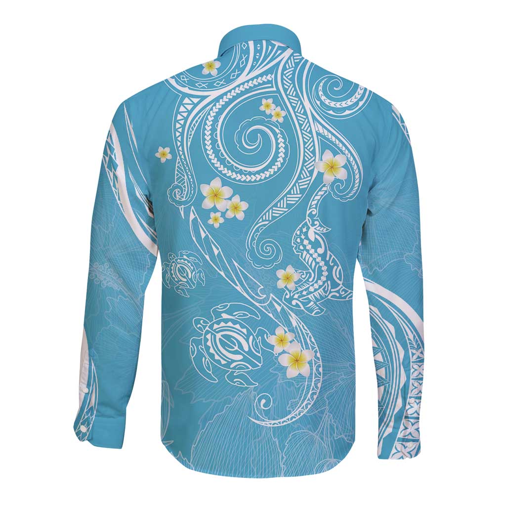 Polynesia Tribal Long Sleeve Button Shirt Turquoise Plumeria Tentacles LT7 - Polynesian Pride