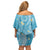 Polynesia Tribal Off Shoulder Short Dress Turquoise Plumeria Tentacles