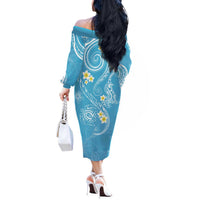 Polynesia Tribal Off The Shoulder Long Sleeve Dress Turquoise Plumeria Tentacles LT7 - Polynesian Pride