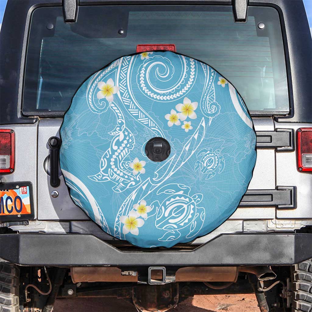 Polynesia Tribal Spare Tire Cover Turquoise Plumeria Tentacles