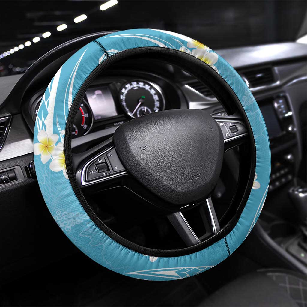 Polynesia Tribal Steering Wheel Cover Turquoise Plumeria Tentacles