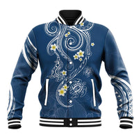 Polynesia Tribal Baseball Jacket Deep Blue Plumeria Tentacles LT7 Unisex Blue - Polynesian Pride