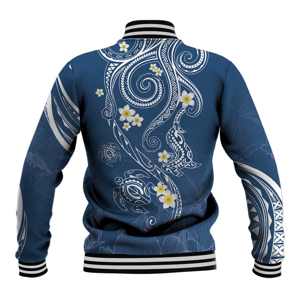 Polynesia Tribal Baseball Jacket Deep Blue Plumeria Tentacles LT7 - Polynesian Pride