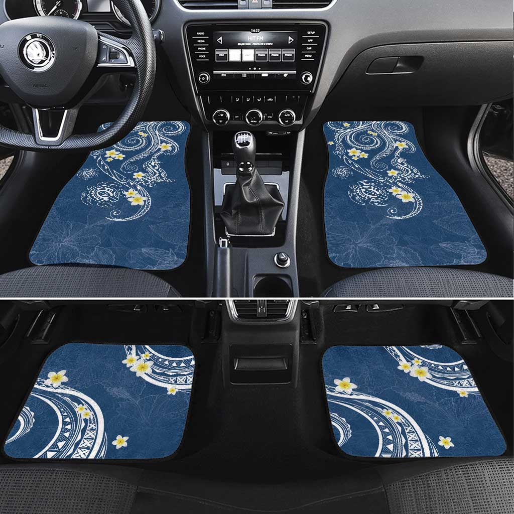 Polynesia Tribal Car Mats Deep Blue Plumeria Tentacles LT7 Set 4pcs Blue - Polynesian Pride