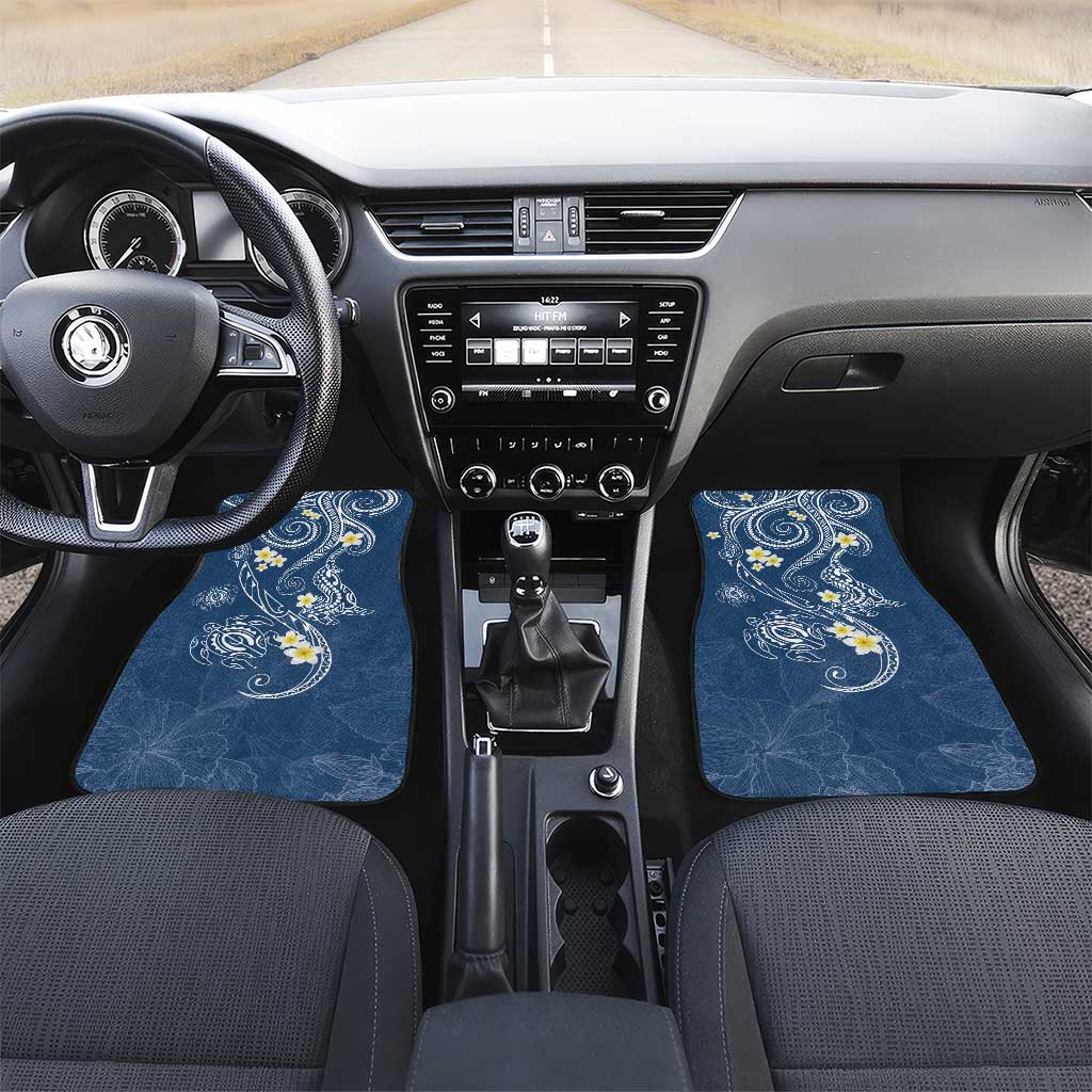 Polynesia Tribal Car Mats Deep Blue Plumeria Tentacles LT7 Set 2pcs - Front Blue - Polynesian Pride