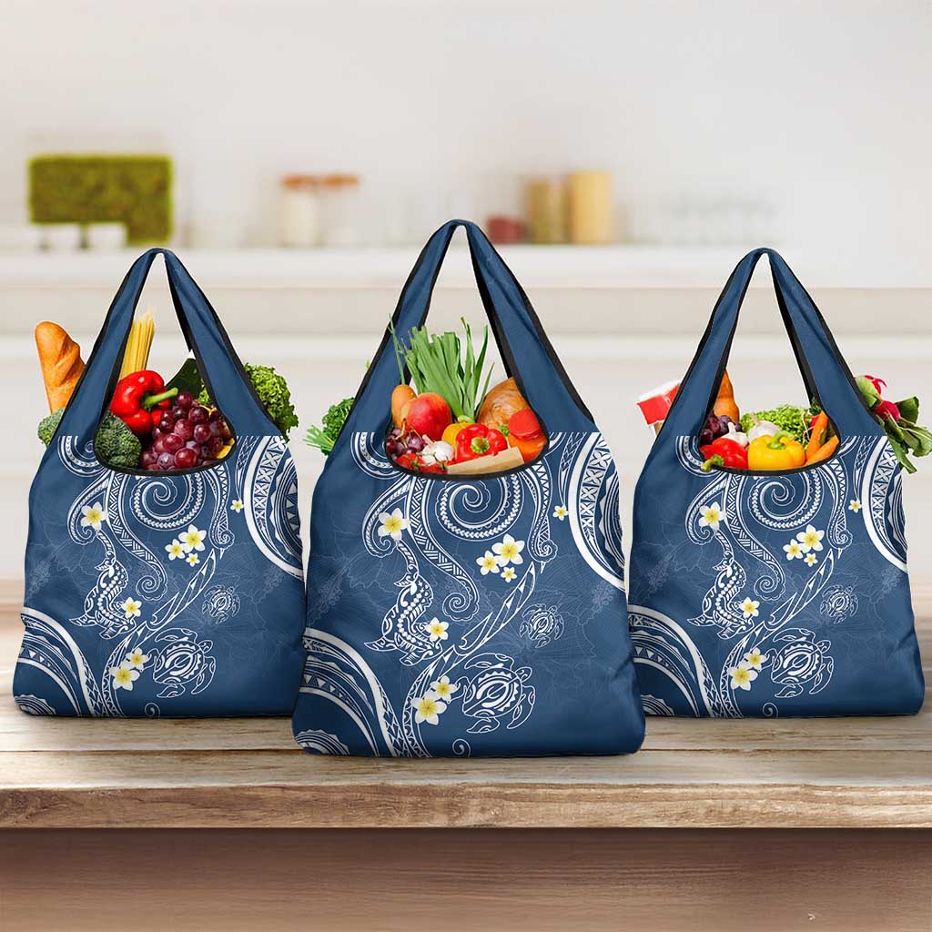 Polynesia Tribal Grocery Bag Deep Blue Plumeria Tentacles LT7 3-pack One Size Blue - Polynesian Pride