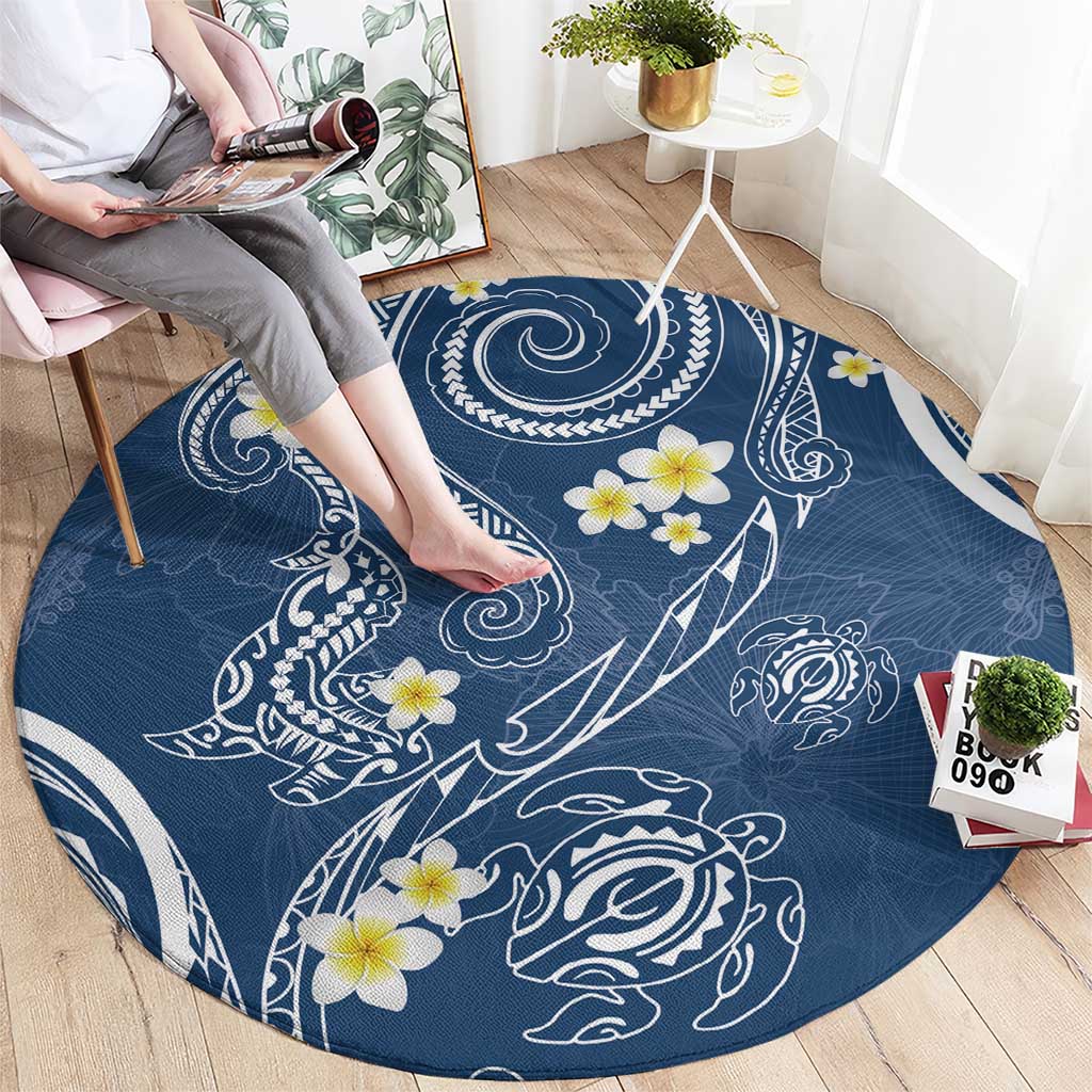 Polynesia Tribal Round Carpet Deep Blue Plumeria Tentacles LT7 - Polynesian Pride