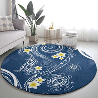 Polynesia Tribal Round Carpet Deep Blue Plumeria Tentacles LT7 - Polynesian Pride