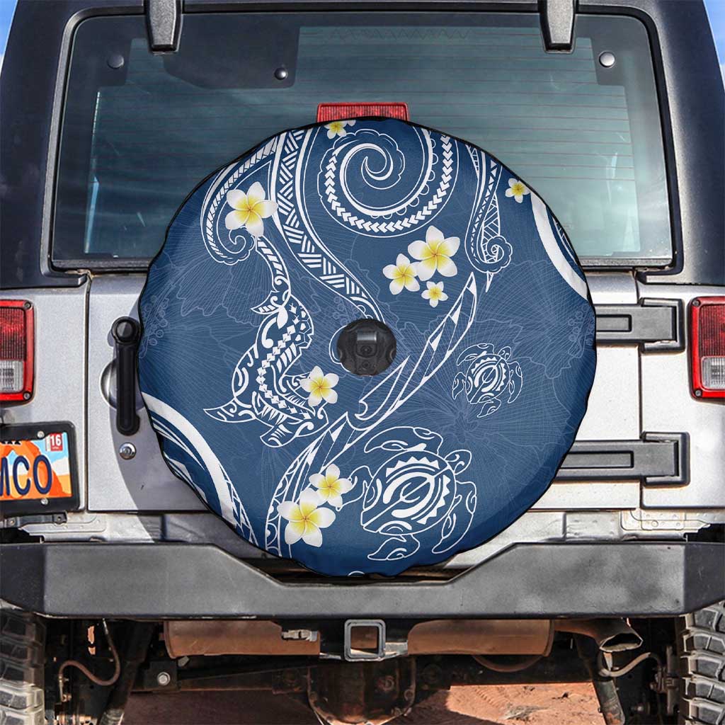 Polynesia Tribal Spare Tire Cover Deep Blue Plumeria Tentacles