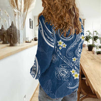 Polynesia Tribal Women Casual Shirt Deep Blue Plumeria Tentacles LT7 - Polynesian Pride