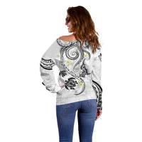 Polynesia Tribal Off Shoulder Sweater White Plumeria Tentacles LT7 - Polynesian Pride