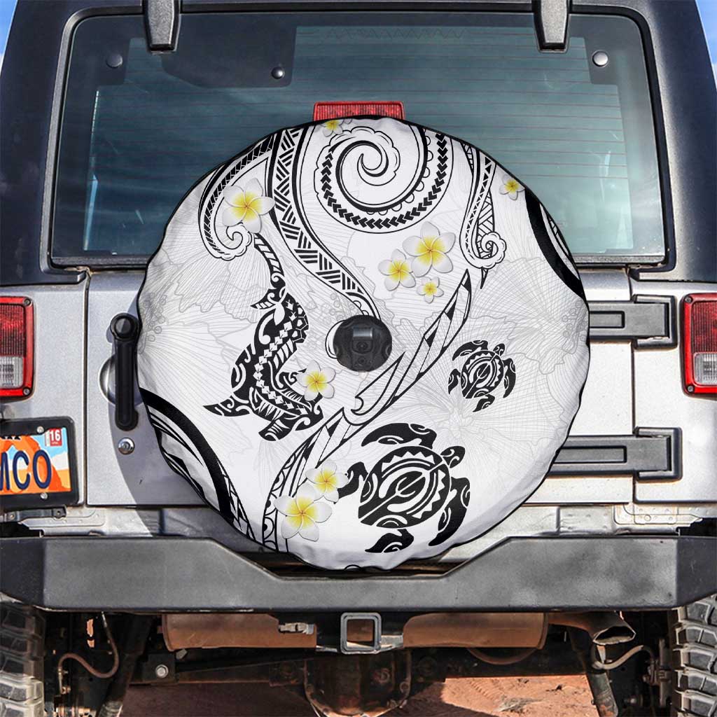 Polynesia Tribal Spare Tire Cover White Plumeria Tentacles