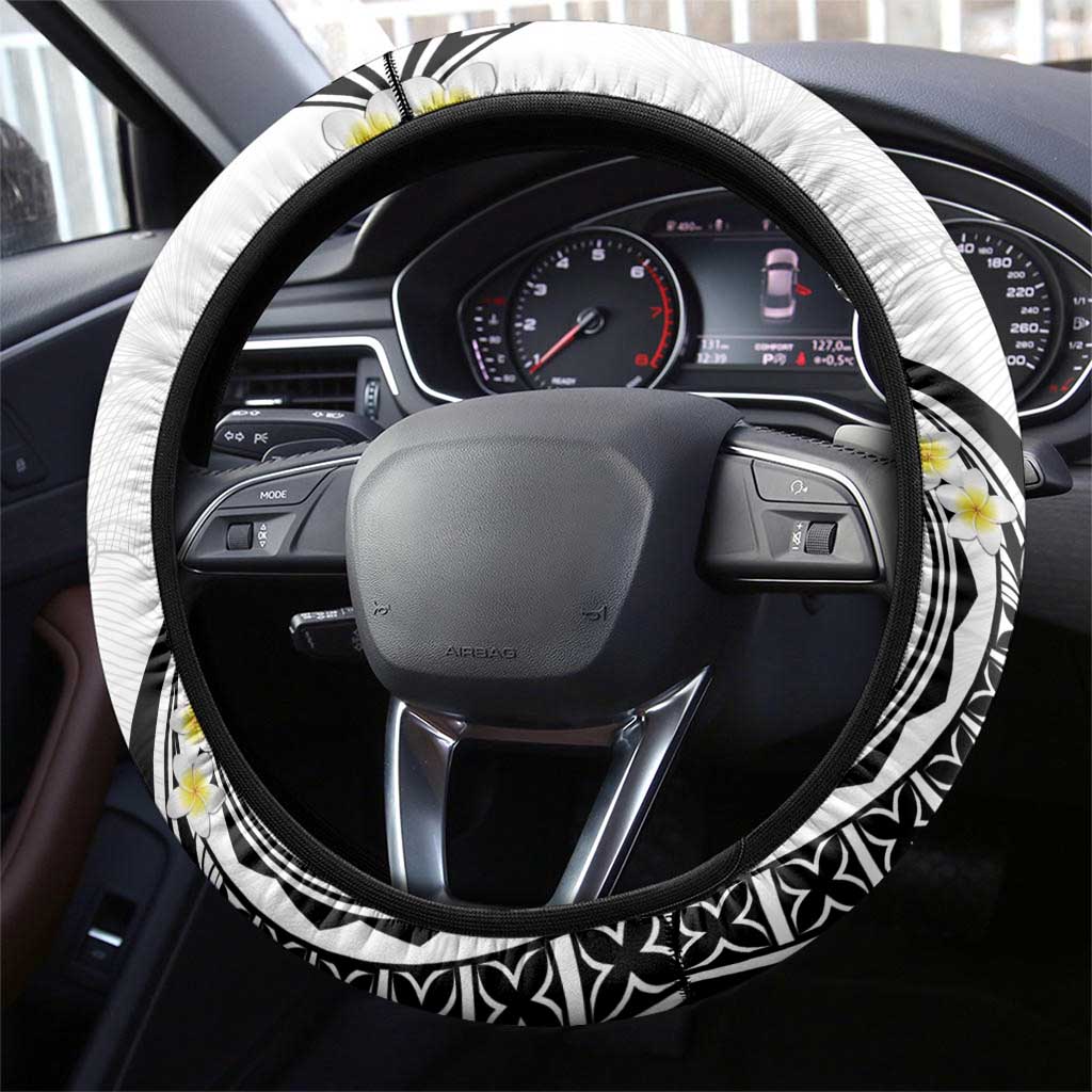 Polynesia Tribal Steering Wheel Cover White Plumeria Tentacles LT7 - Polynesian Pride