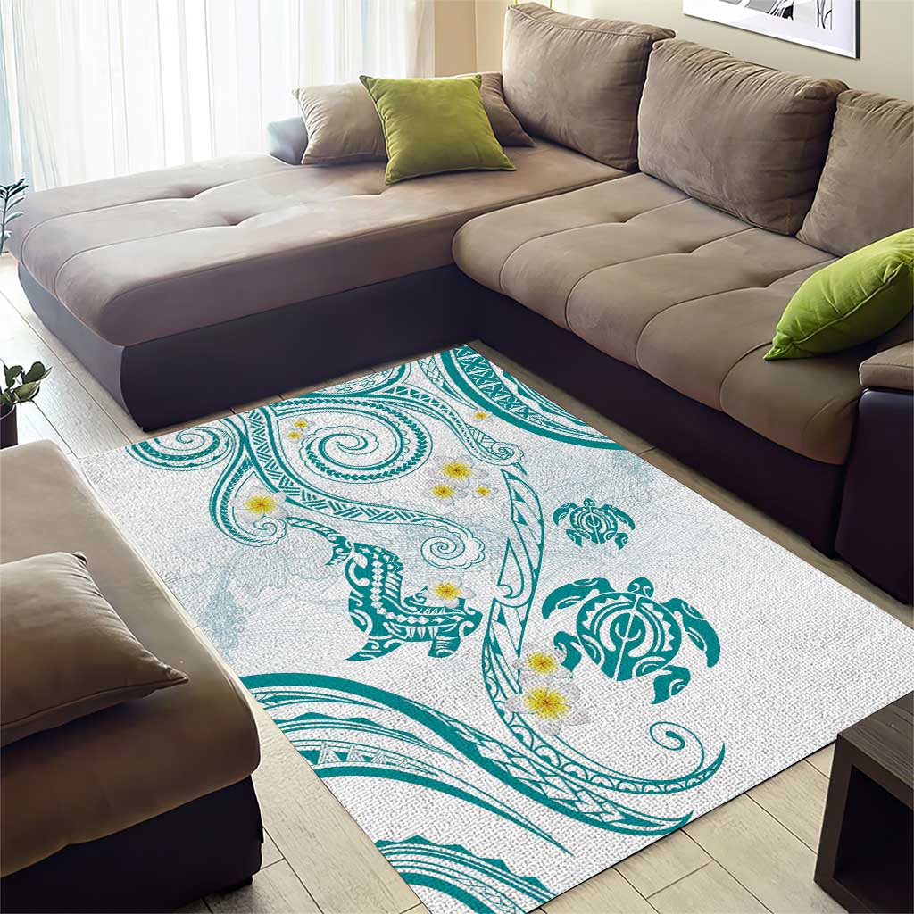 Polynesia Tribal Area Rug Teal Plumeria Tentacles LT7 - Polynesian Pride