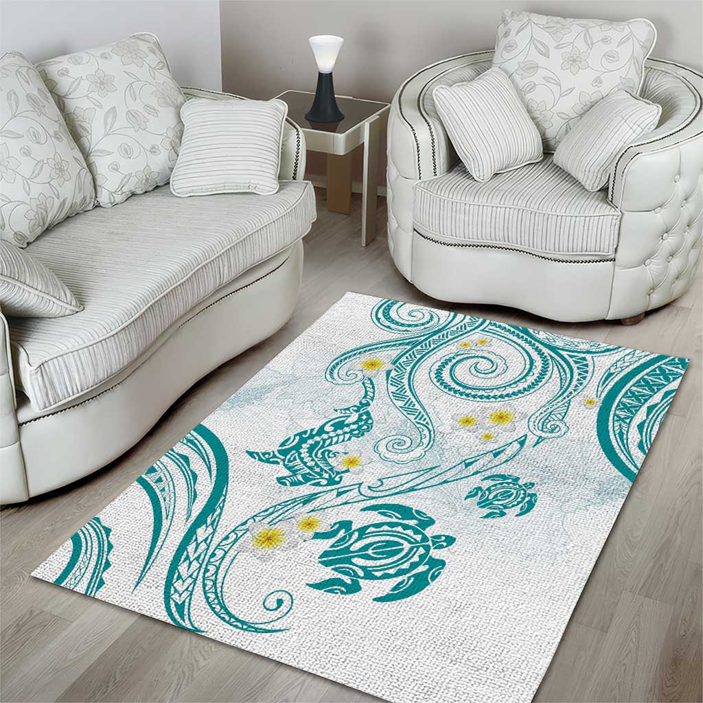 Polynesia Tribal Area Rug Teal Plumeria Tentacles LT7 - Polynesian Pride