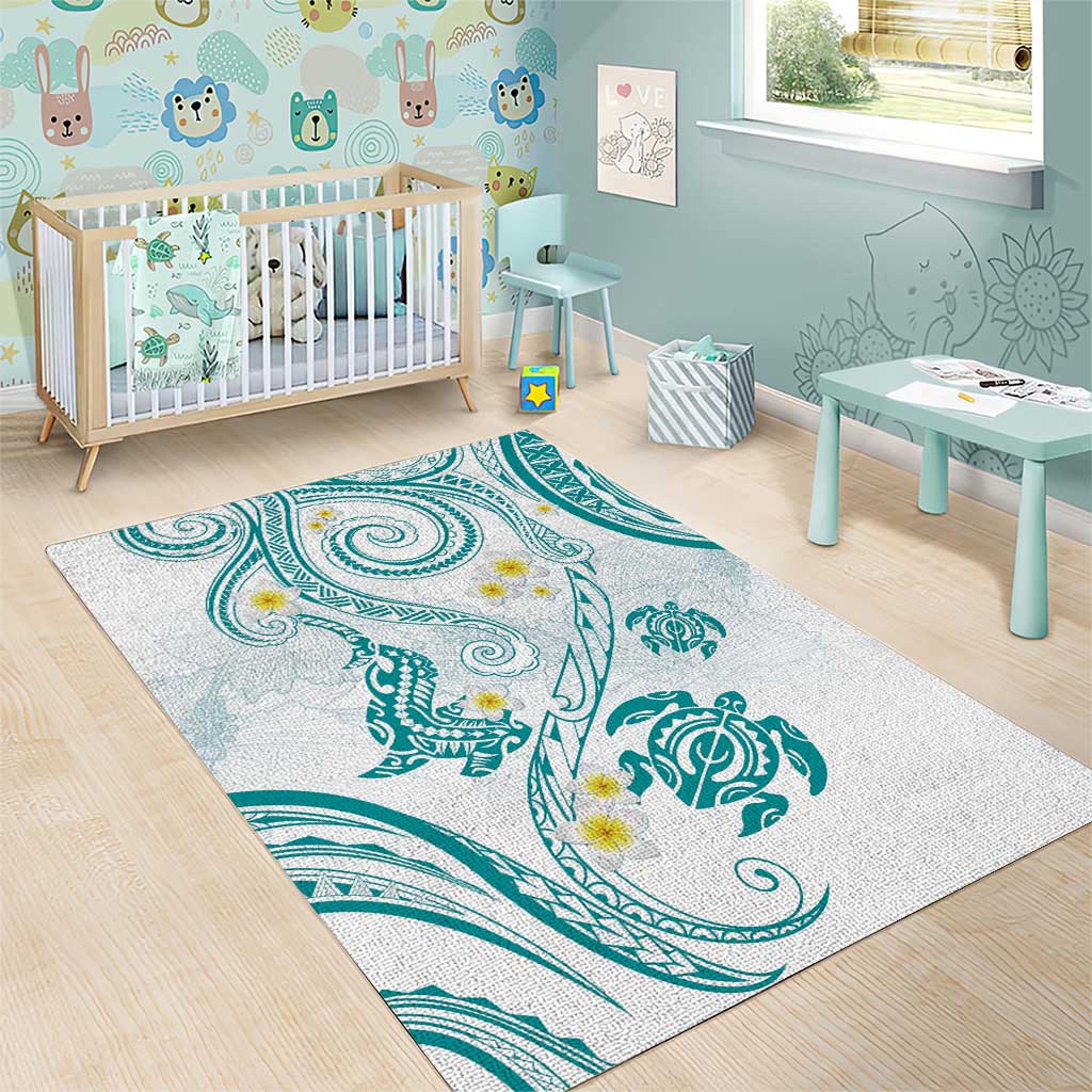 Polynesia Tribal Area Rug Teal Plumeria Tentacles LT7 - Polynesian Pride
