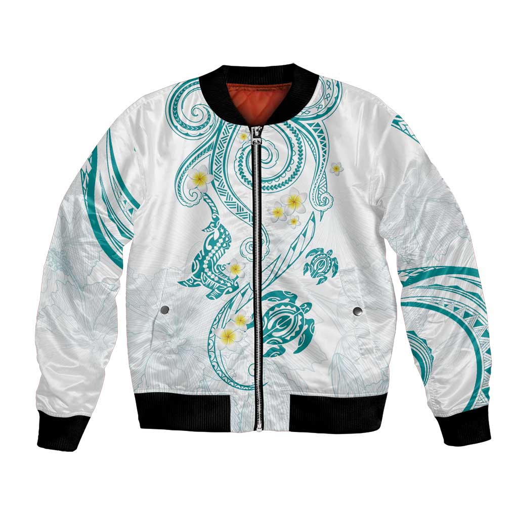 Polynesia Tribal Bomber Jacket Teal Plumeria Tentacles LT7 Unisex Teal - Polynesian Pride