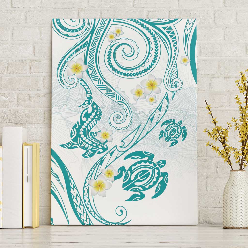 Polynesia Tribal Canvas Wall Art Teal Plumeria Tentacles