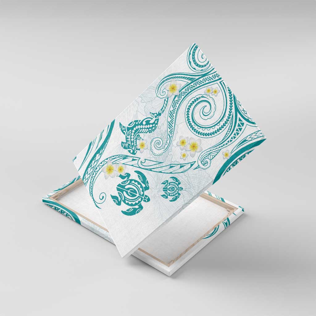 Polynesia Tribal Canvas Wall Art Teal Plumeria Tentacles LT7 With Frame Teal - Polynesian Pride