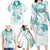 Polynesia Tribal Family Matching Long Sleeve Bodycon Dress and Hawaiian Shirt Teal Plumeria Tentacles