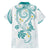 Polynesia Tribal Family Matching Long Sleeve Bodycon Dress and Hawaiian Shirt Teal Plumeria Tentacles