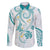 Polynesia Tribal Family Matching Long Sleeve Bodycon Dress and Hawaiian Shirt Teal Plumeria Tentacles