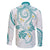 Polynesia Tribal Family Matching Long Sleeve Bodycon Dress and Hawaiian Shirt Teal Plumeria Tentacles