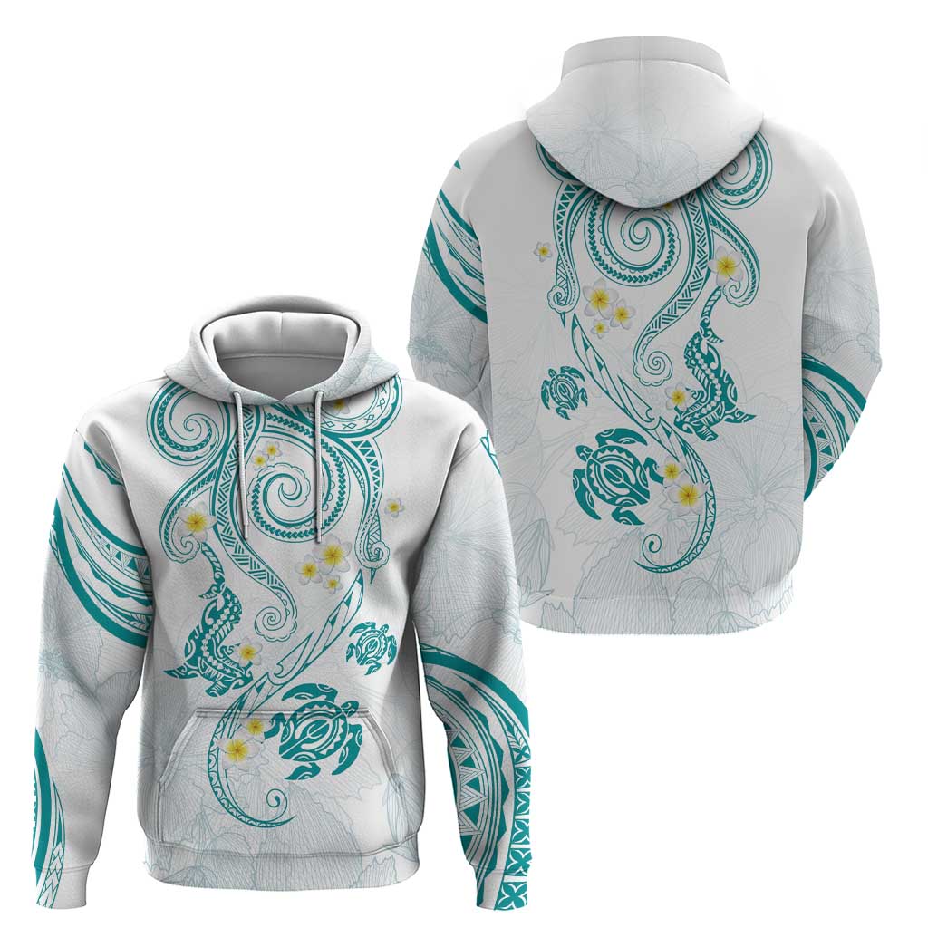 Polynesia Tribal Hoodie Teal Plumeria Tentacles LT7 - Polynesian Pride