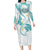 Polynesia Tribal Long Sleeve Bodycon Dress Teal Plumeria Tentacles