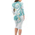 Polynesia Tribal Long Sleeve Bodycon Dress Teal Plumeria Tentacles